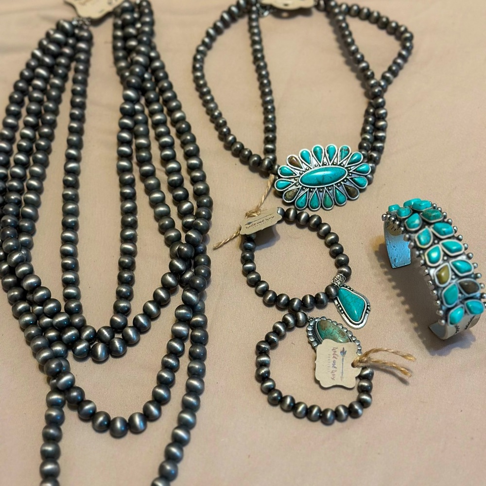Turquoise Bundle Jewelry Boho Beads Western Necklace Bracelet